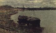 Levitan, Isaak Barge. Wolga oil painting on canvas